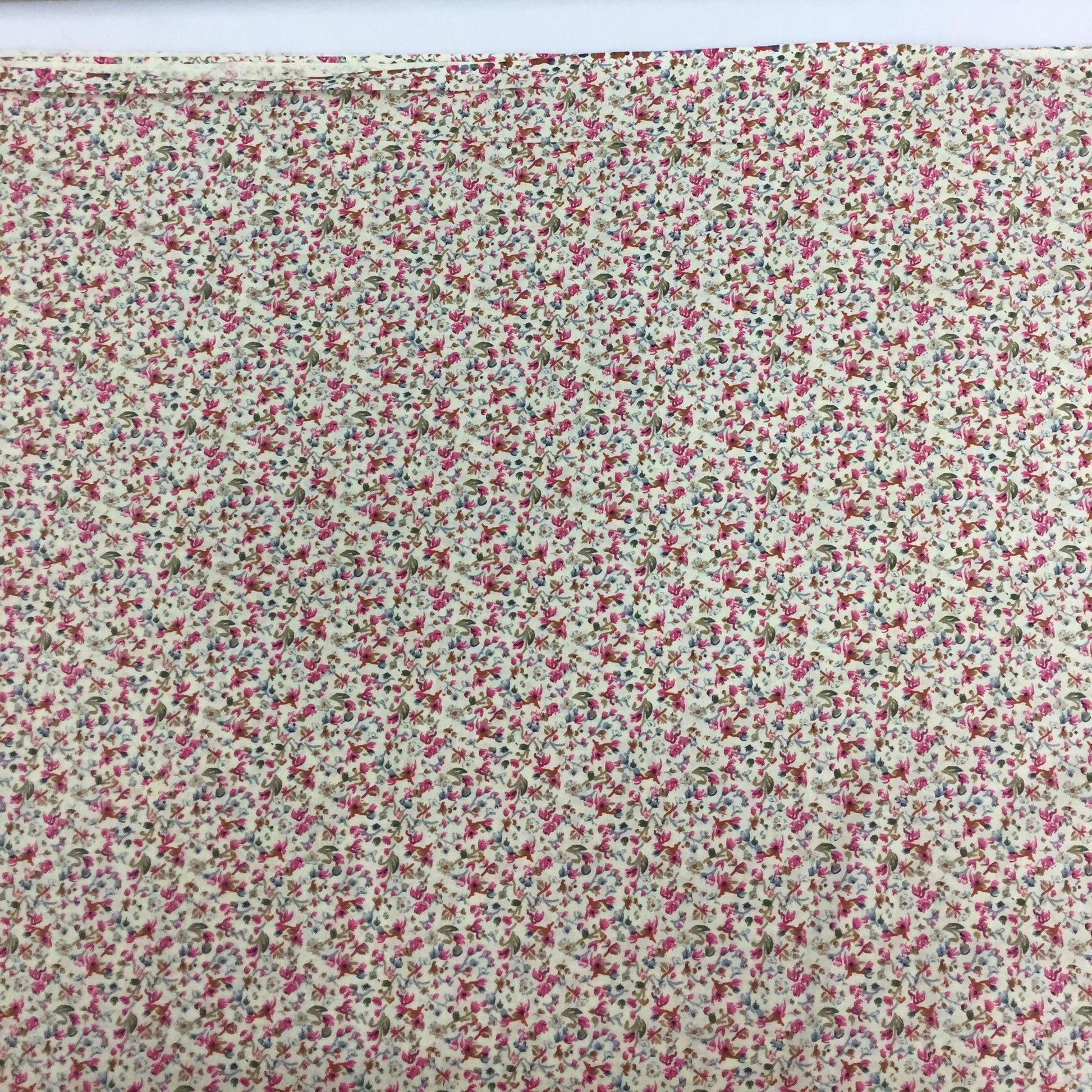 Fabric Soft Cotton Cambric Floral Print Fabric – Beige| Pink | Medium Weight | Quilting & Dress Material by HOME HEART Brands(Made in India)