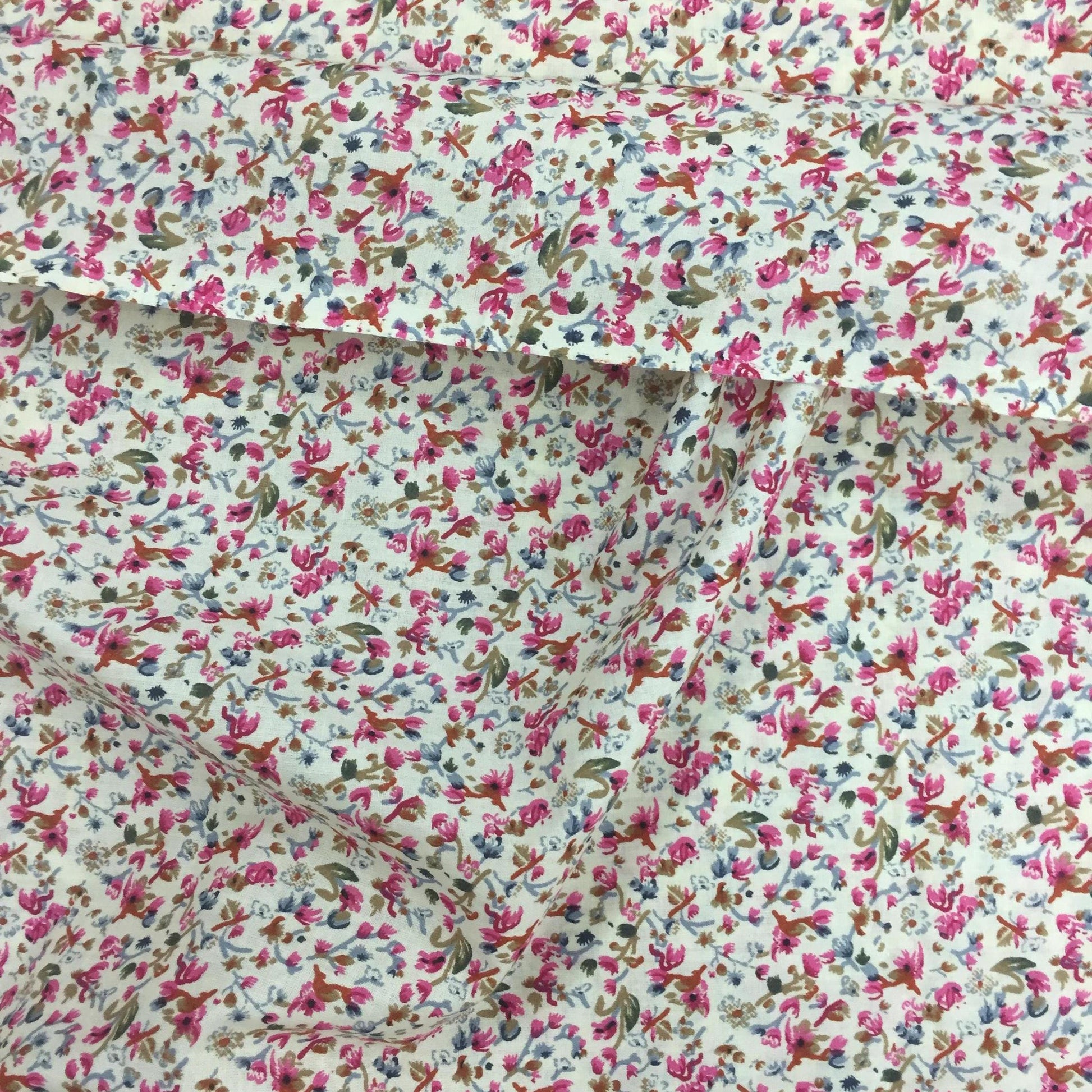 Fabric Soft Cotton Cambric Floral Print Fabric – Beige| Pink | Medium Weight | Quilting & Dress Material by HOME HEART Brands(Made in India)