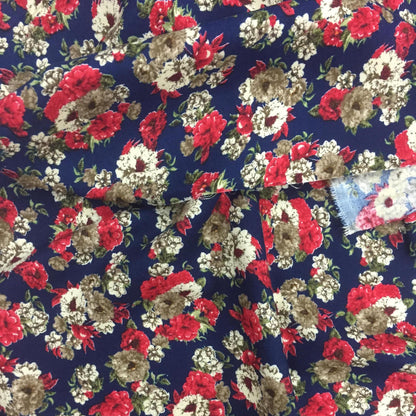 Fabric Soft Cotton Cambric Floral Print Fabric – Blue| red| Medium Weight | Quilting & Dress Material by HOME HEART Brands(Made in India)