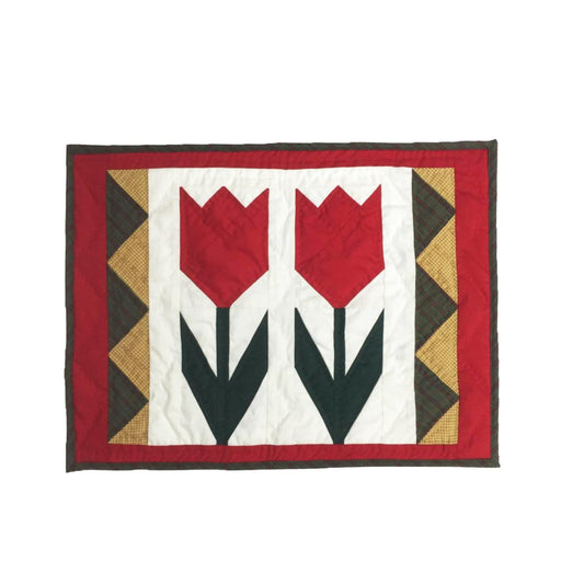 Hand made hand quilted crafted placemats, tablemats, table topper, patchwork Calico Tulip 14"X19" by HOME HEART Brands (Made in India)