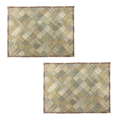 Hand quilted hand made placemats tablemats light square mix country plaid placemat 14"X19" by HOME HEART Brands (Made in India)