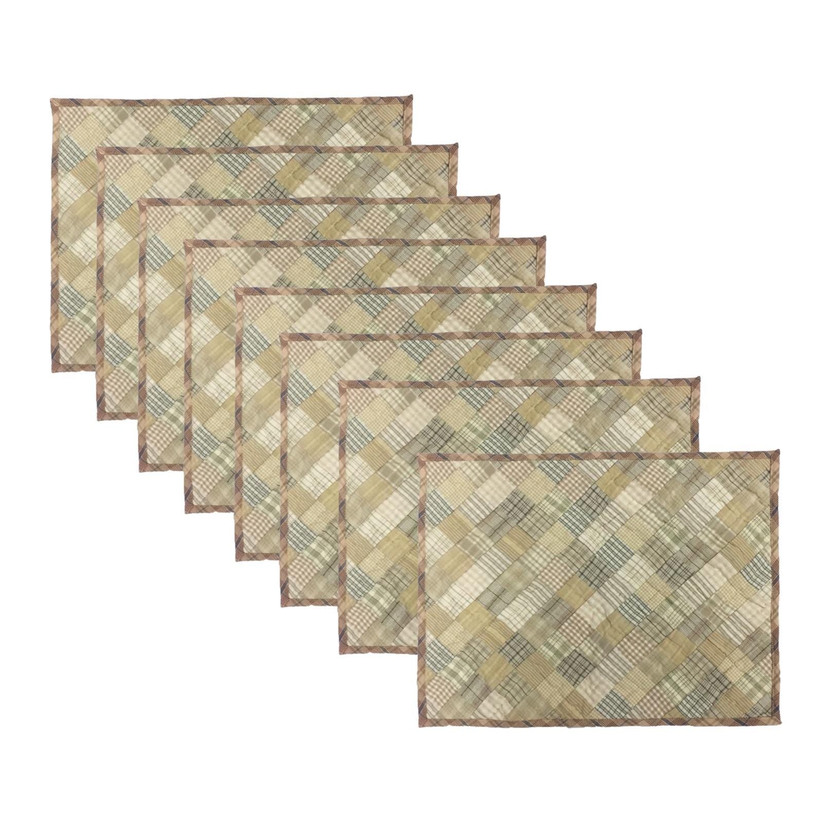 Hand quilted hand made placemats tablemats light square mix country plaid placemat 14"X19" by HOME HEART Brands (Made in India)