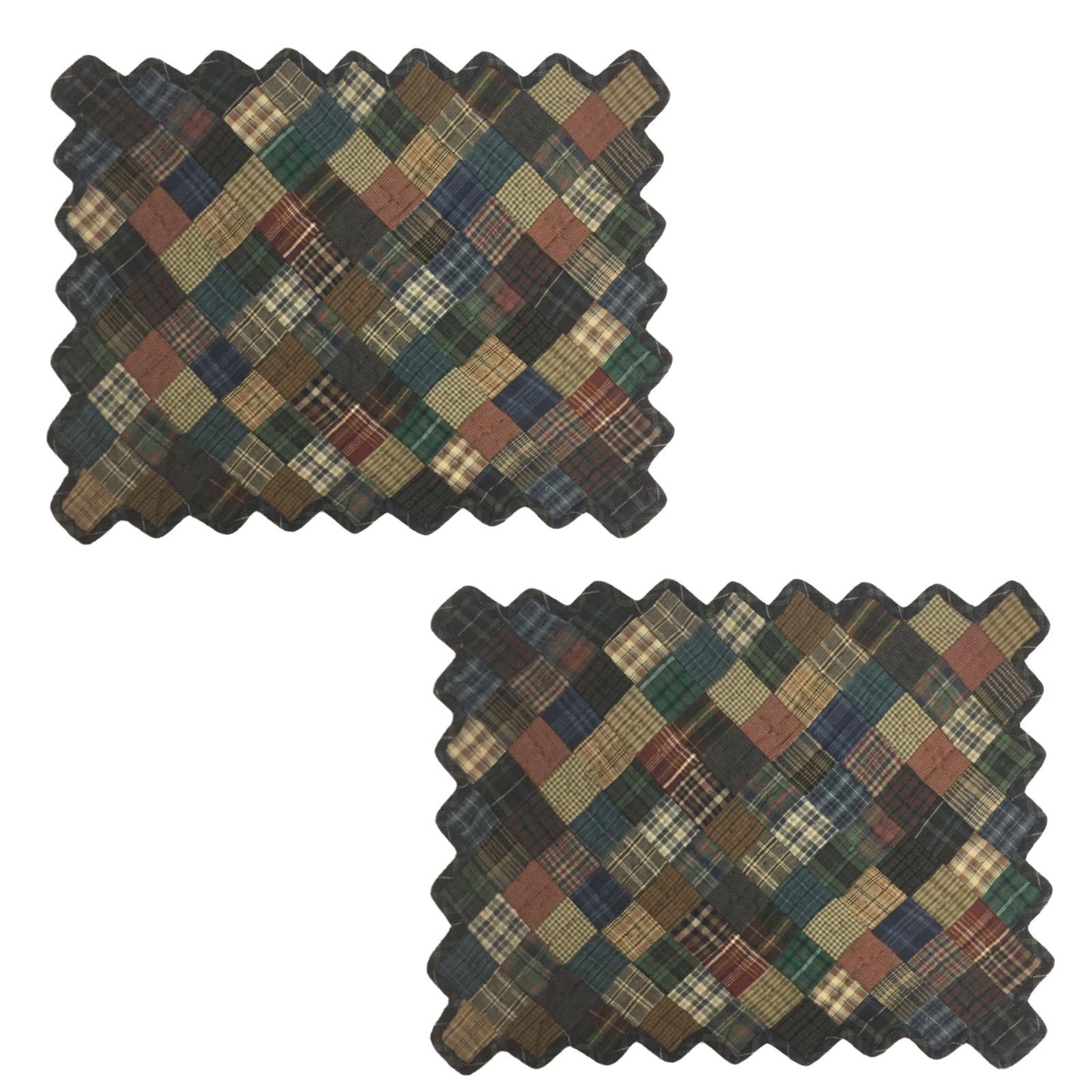 Hand quilted hand made placemats tablemats Dark square mix country plaid zig zag placemat 14"X19" by HOME HEART Brands (Made in India)
