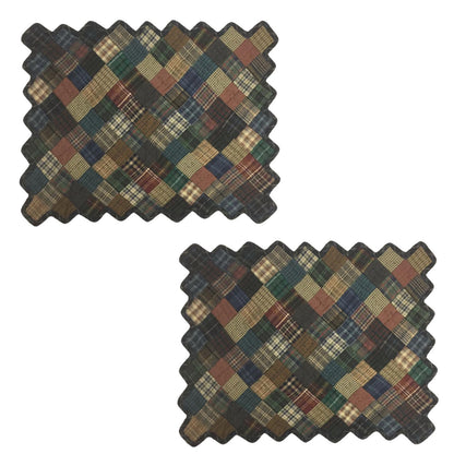 Hand quilted hand made placemats tablemats Dark square mix country plaid zig zag placemat 14"X19" by HOME HEART Brands (Made in India)