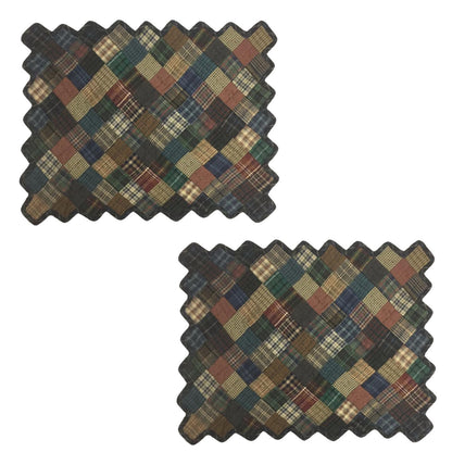 Hand quilted hand made placemats tablemats Dark square mix country plaid zig zag placemat 14"X19" by HOME HEART Brands (Made in India)
