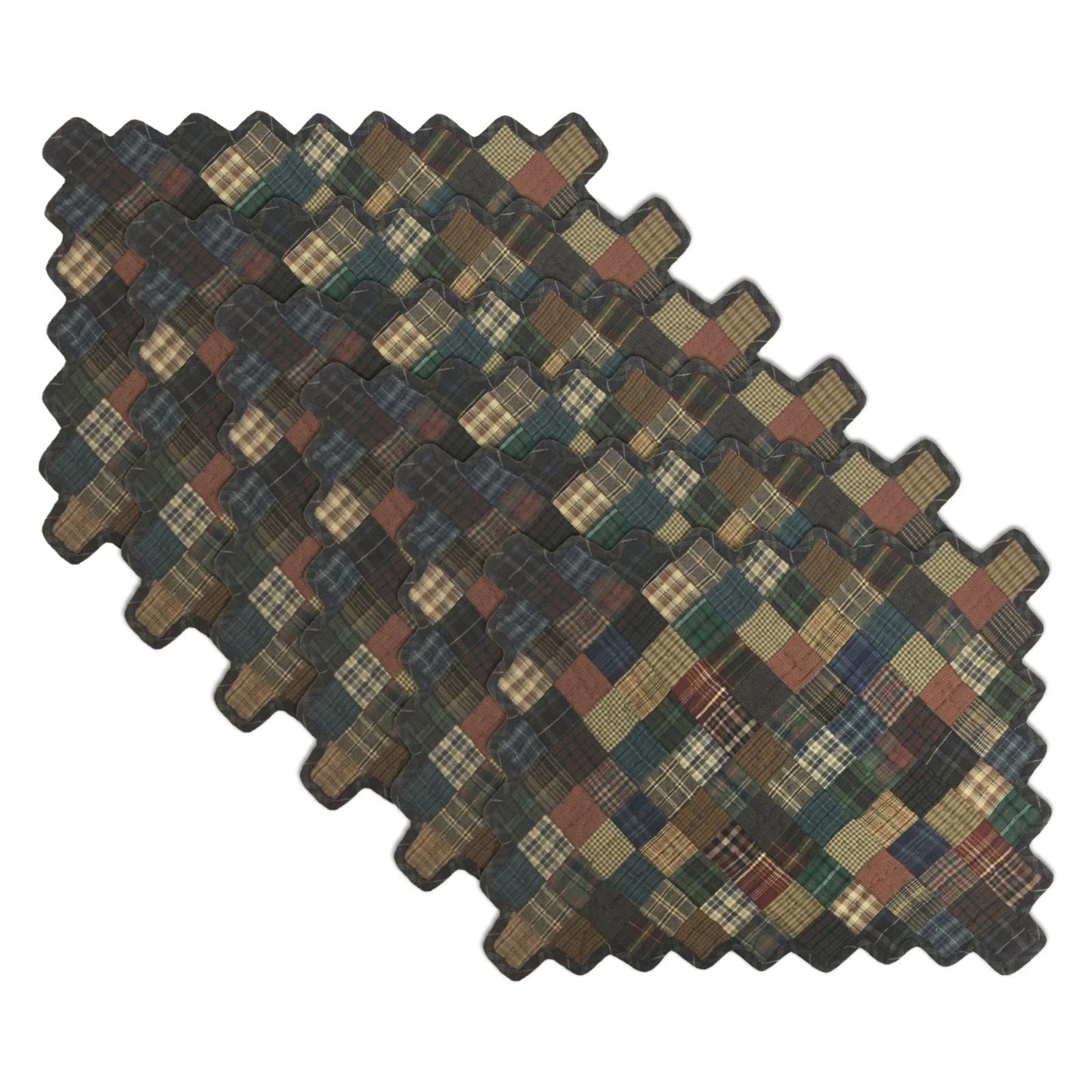 Hand quilted hand made placemats tablemats Dark square mix country plaid zig zag placemat  14"X19" by HOME HEART Brands (Made in India)