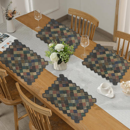 Hand quilted hand made placemats tablemats Dark square mix country plaid zig zag placemat 14"X19" by HOME HEART Brands (Made in India)