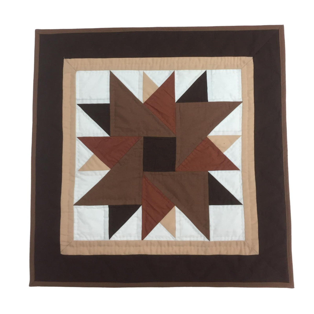 Barn star quilted 19"X19" hand crafted block square quilt, small quilt, Table Topper calico fabric by Home Heart brands (Made in India)
