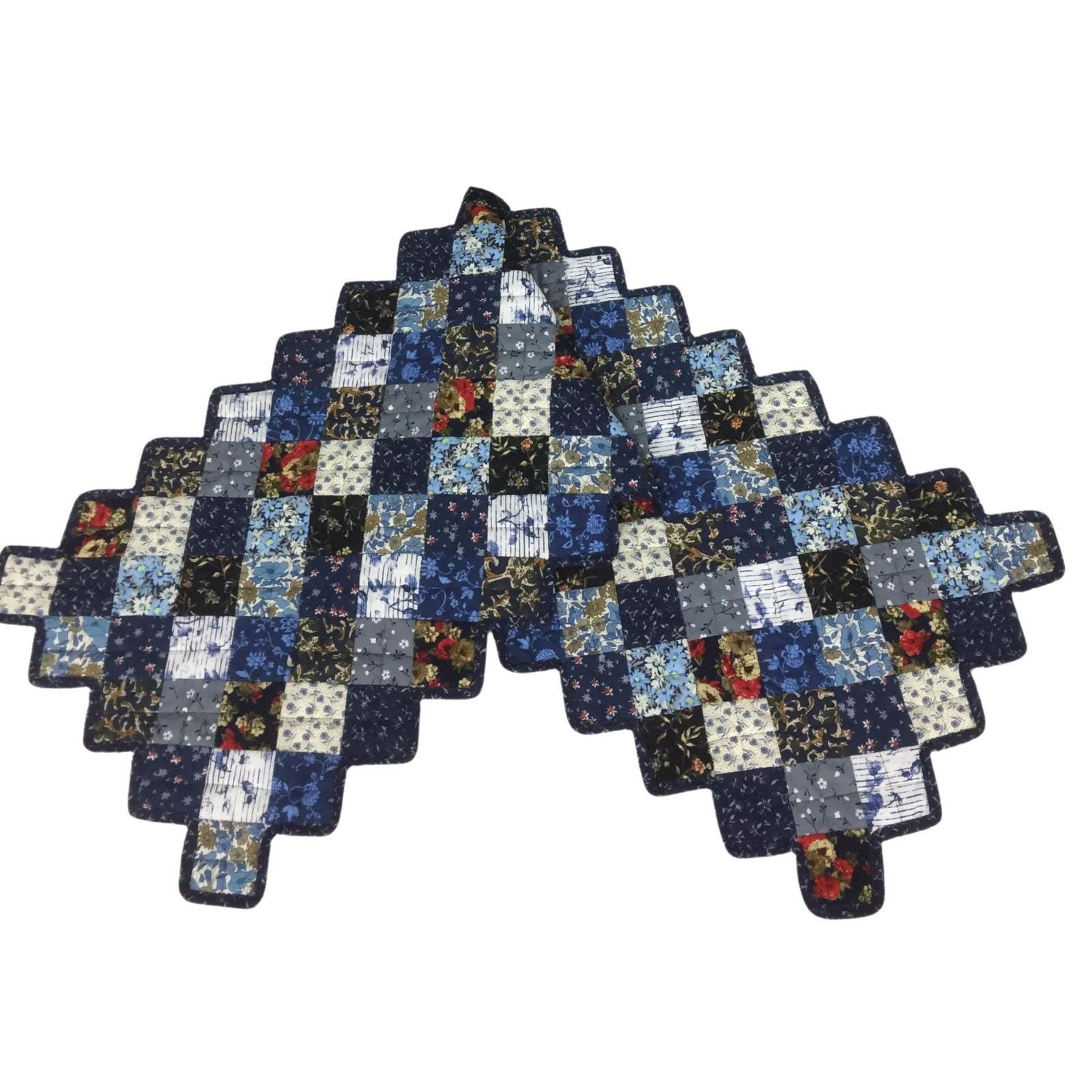 Table runner quilted patchwork zig zag Table Runner & table Toppers Calico cotton blue mix floral fabric by HOME HEART Brands(made in INDIA)