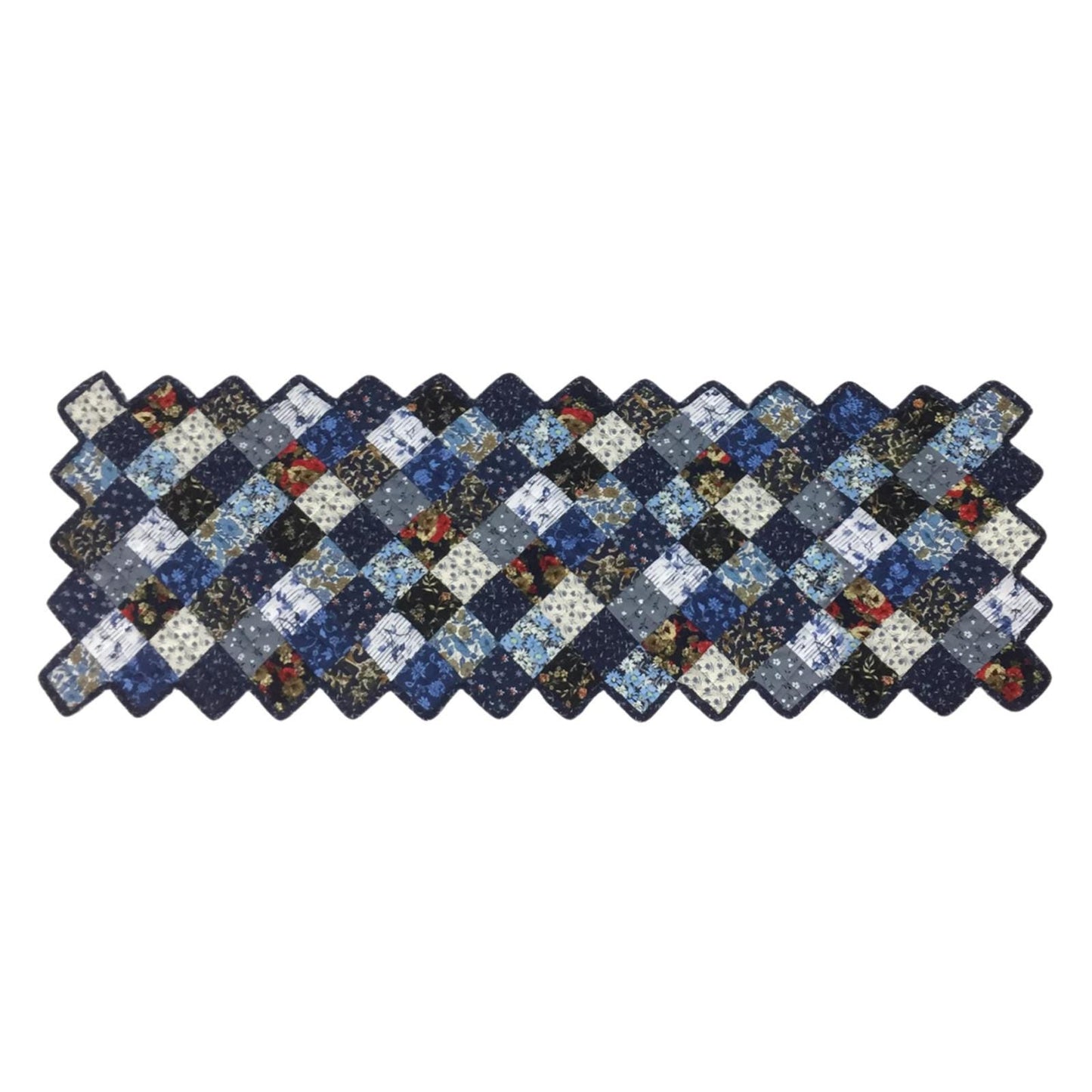 Table runner quilted patchwork zig zag Table Runner & table Toppers Calico cotton blue mix floral fabric by HOME HEART Brands(made in INDIA)