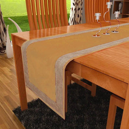 Velvet Table Runner & Toppers Premium beige velvet with ivory lurex jute border double layer by Home Heart Brands(made in INDIA)