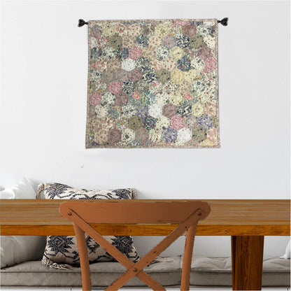 Hand made Throw, wall hanging ,Table Top Grandmother's flower Garden calico flower hand quilt, Hexagon by Home Heart brands (Made in India)