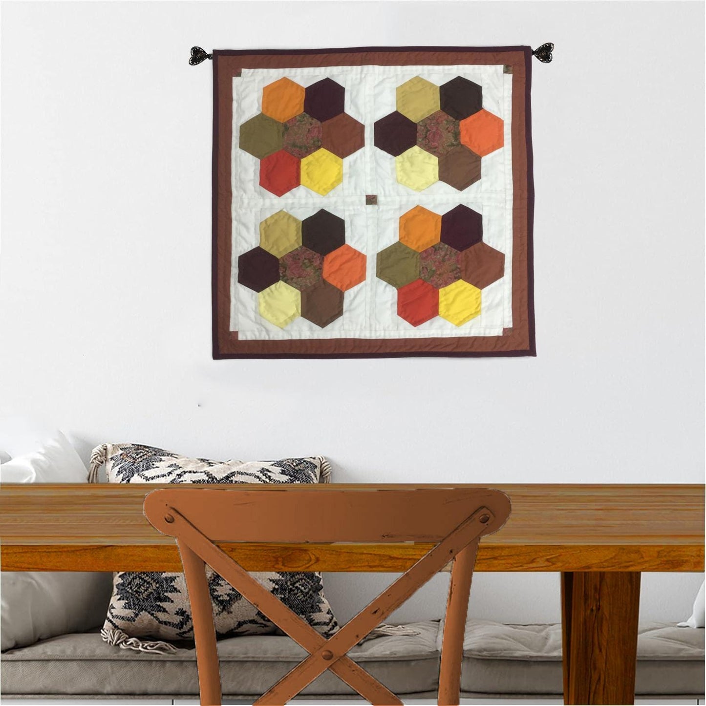 Grandmother's flower garden 19"X19" Hand crafted block quilt, small quilt, Table Topper calico fabric by Home Heart brands (Made in India)