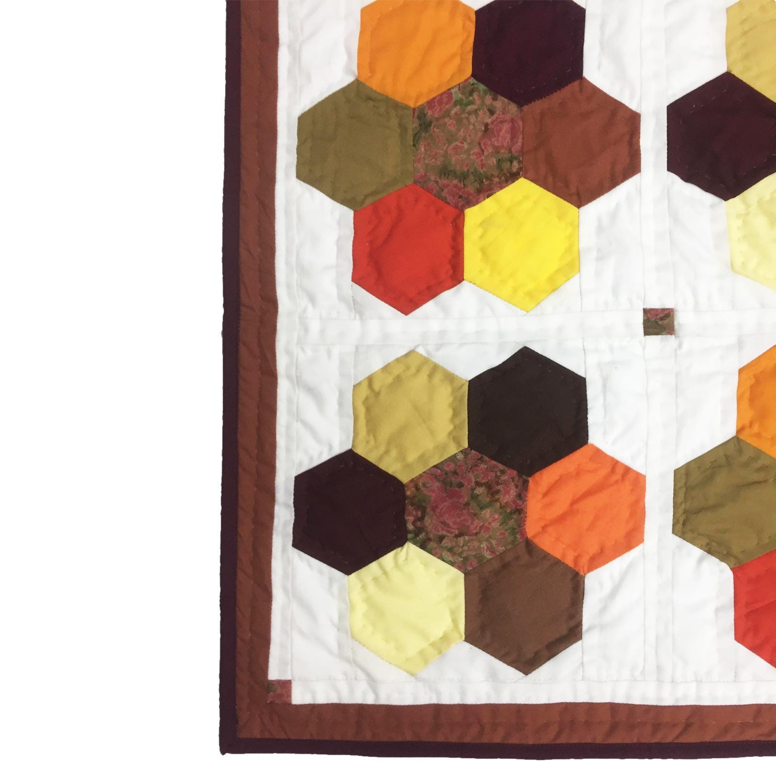 Grandmother's flower garden 19"X19" Hand crafted block quilt, small quilt, Table Topper calico fabric by Home Heart brands (Made in India)