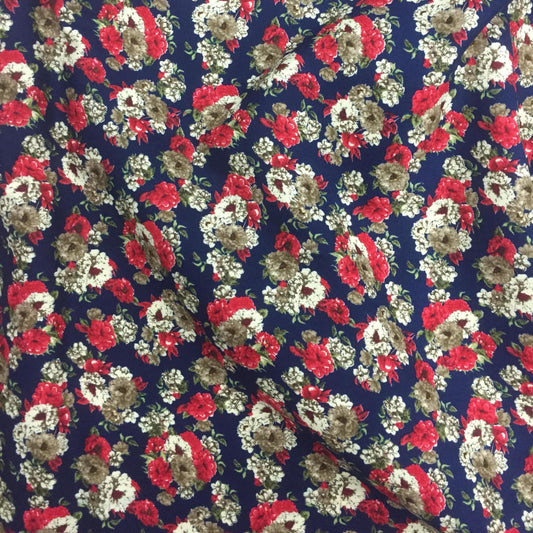 Fabric Soft Cotton Cambric Floral Print Fabric – Blue| red| Medium Weight | Quilting & Dress Material by HOME HEART Brands(Made in India)