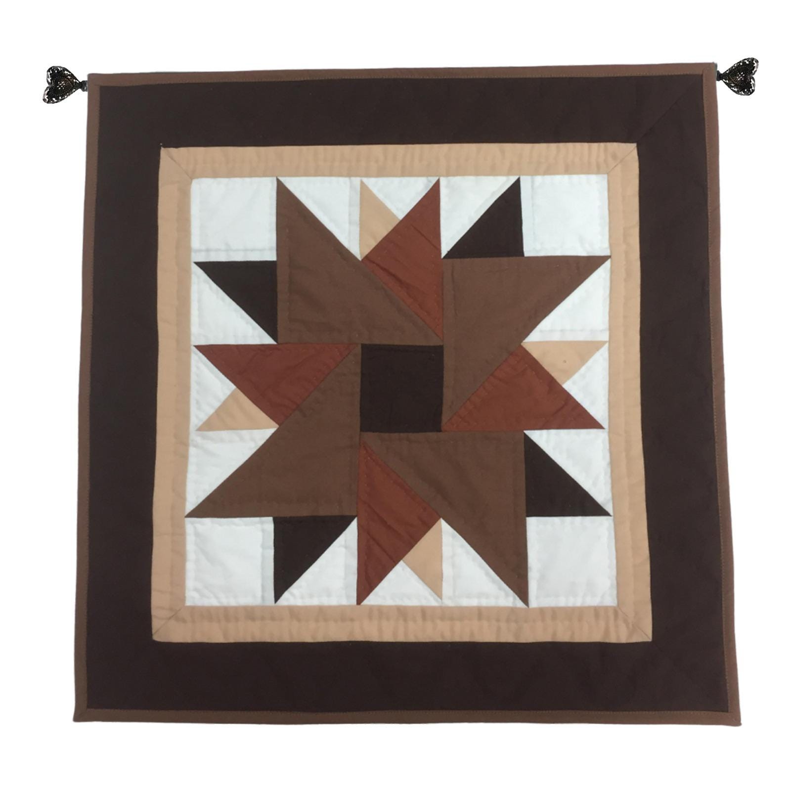 Barn star quilted 19"X19" hand crafted block square quilt, small quilt, Table Topper calico fabric by Home Heart brands (Made in India)