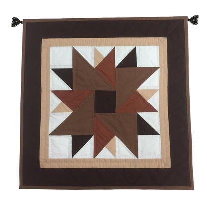 Barn star quilted 19"X19" hand crafted block square quilt, small quilt, Table Topper calico fabric by Home Heart brands (Made in India)