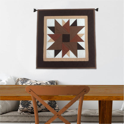 Barn star quilted 19"X19" hand crafted block square quilt, small quilt, Table Topper calico fabric by Home Heart brands (Made in India)