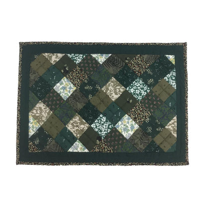 quilted placemats tablemats patchwork Flower Garden, Green white Calico multi floral print  14"X19" by HOME HEART Brands (Made in India)
