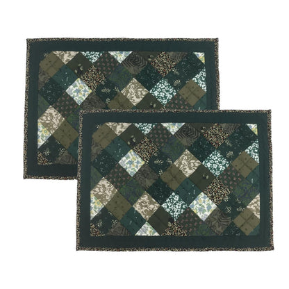quilted placemats tablemats patchwork Flower Garden, Green white Calico multi floral print 14"X19" by HOME HEART Brands (Made in India)
