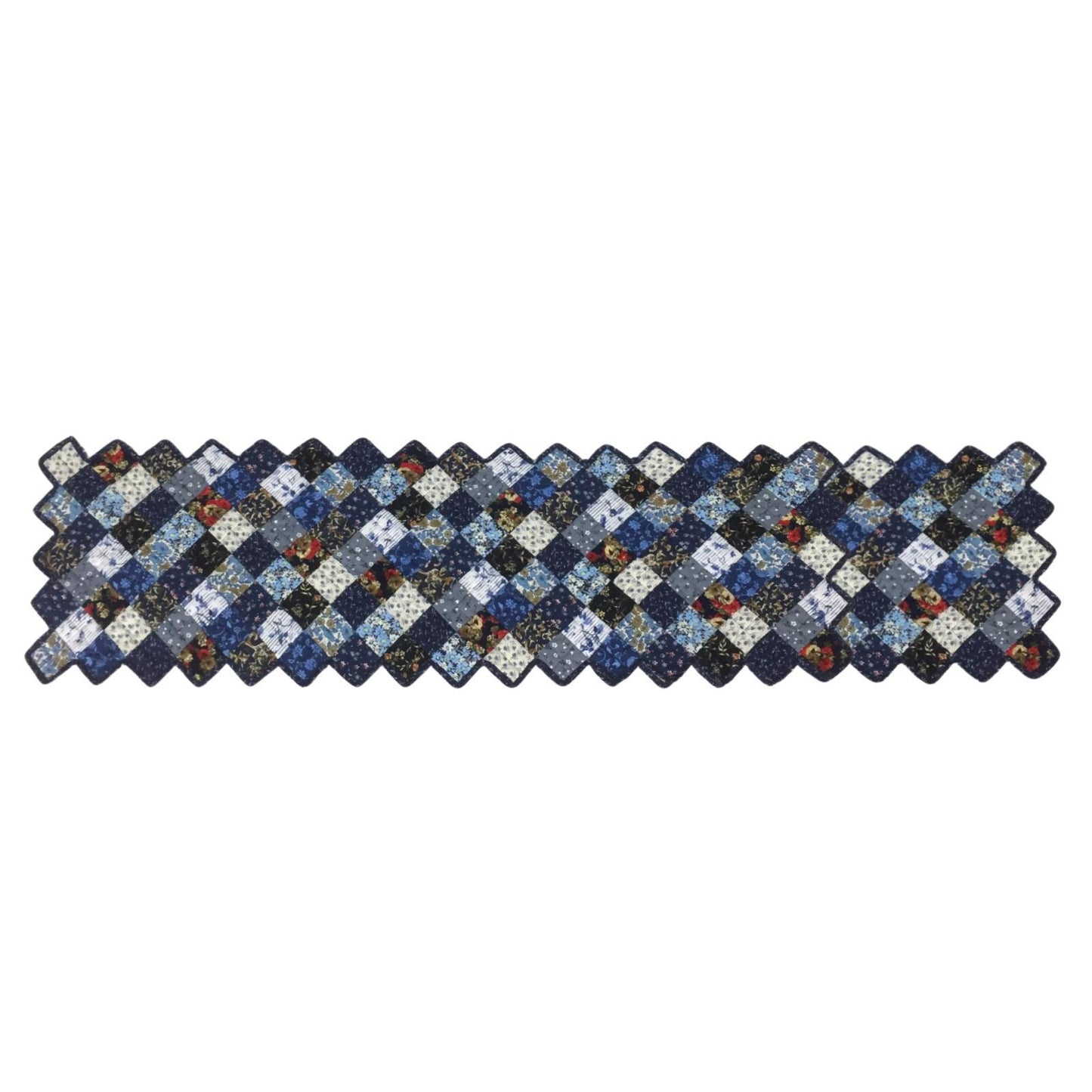 Table runner quilted patchwork zig zag Table Runner & table Toppers Calico cotton blue mix floral fabric by HOME HEART Brands(made in INDIA)