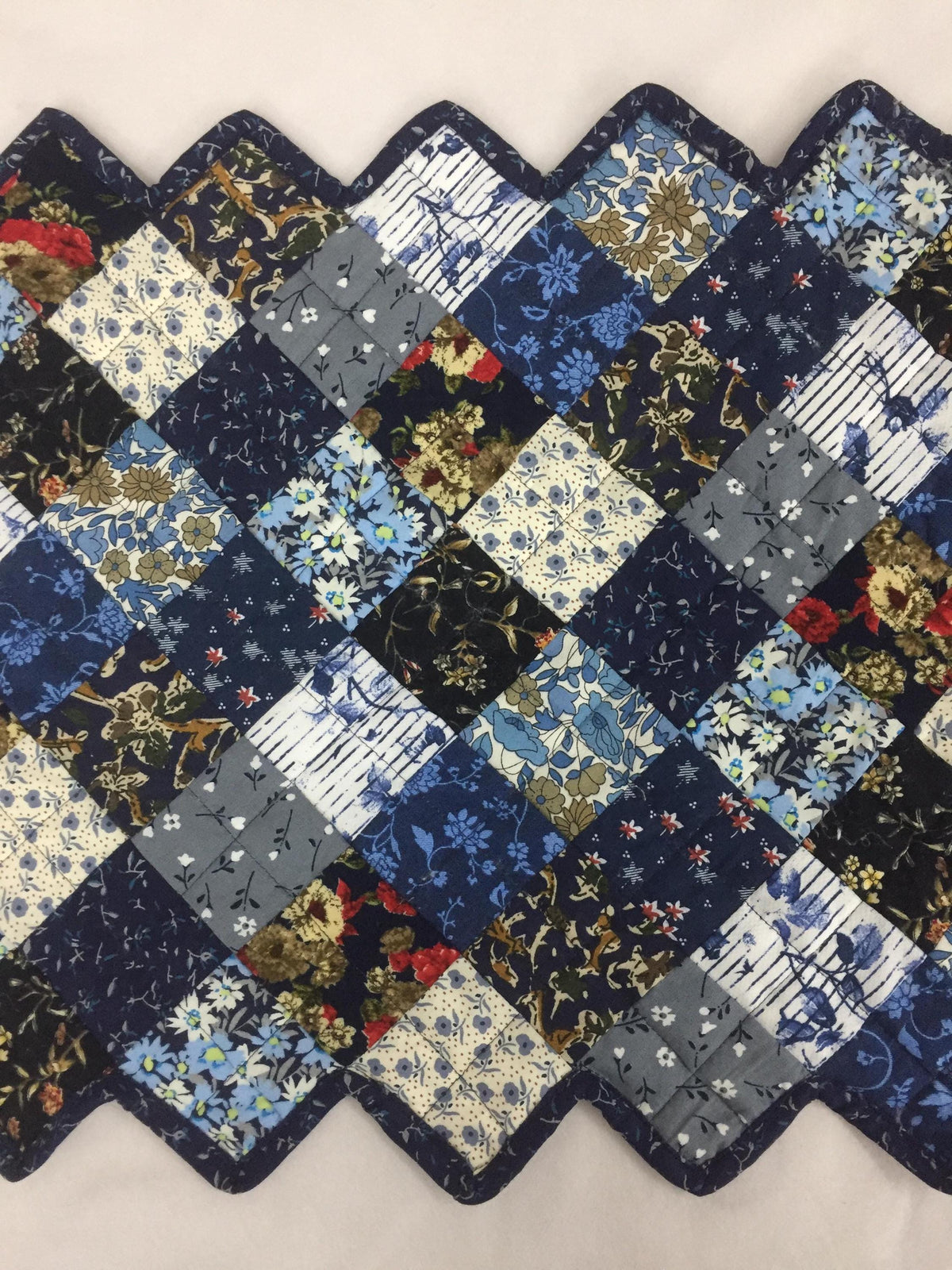 Table runner quilted patchwork zig zag Table Runner & table Toppers Calico cotton blue mix floral fabric by HOME HEART Brands(made in INDIA)
