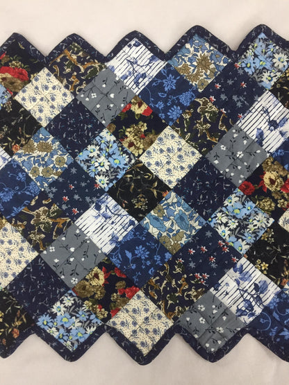 Table runner quilted patchwork zig zag Table Runner & table Toppers Calico cotton blue mix floral fabric by HOME HEART Brands(made in INDIA)