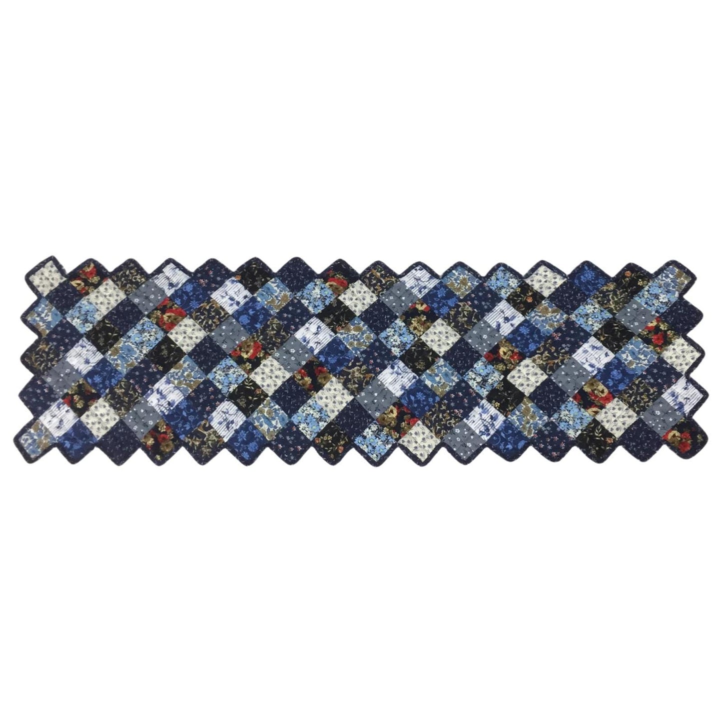 Table runner quilted patchwork zig zag Table Runner & table Toppers Calico cotton blue mix floral fabric by HOME HEART Brands(made in INDIA)