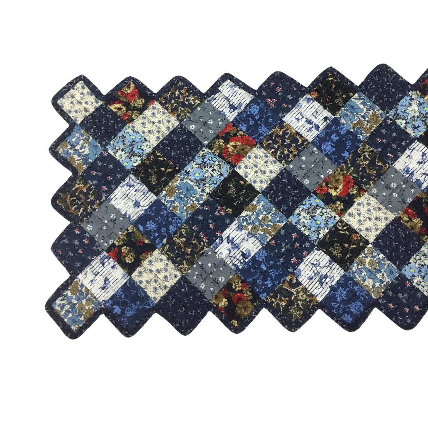 Table runner quilted patchwork zig zag Table Runner & table Toppers Calico cotton blue mix floral fabric by HOME HEART Brands(made in INDIA)