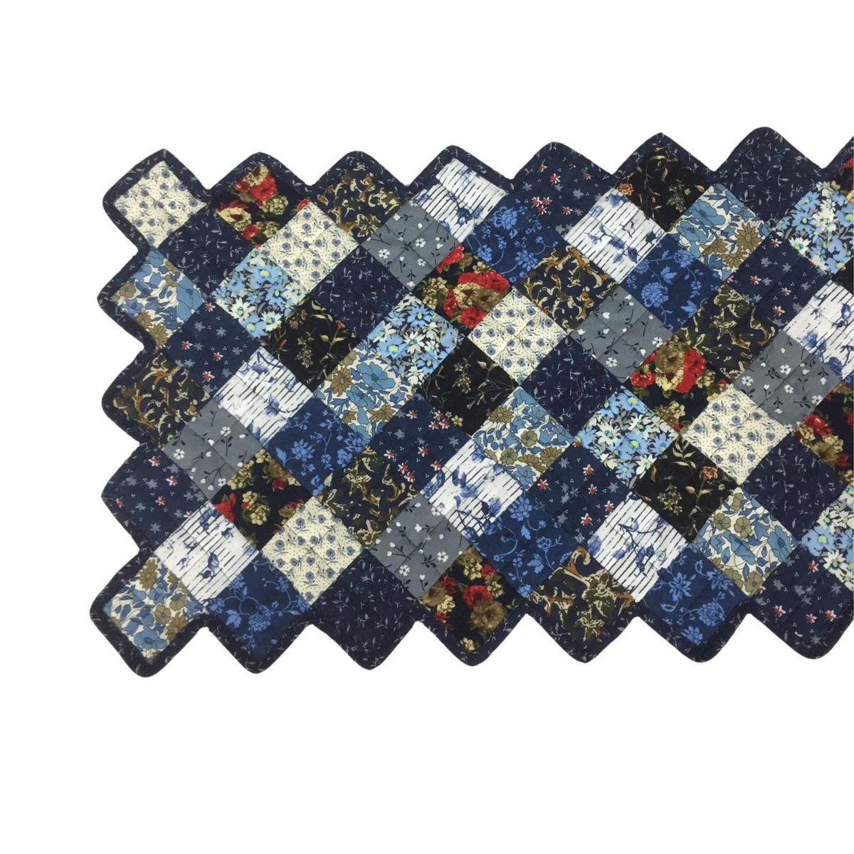Table runner quilted patchwork zig zag Table Runner & table Toppers Calico cotton blue mix floral fabric by HOME HEART Brands(made in INDIA)