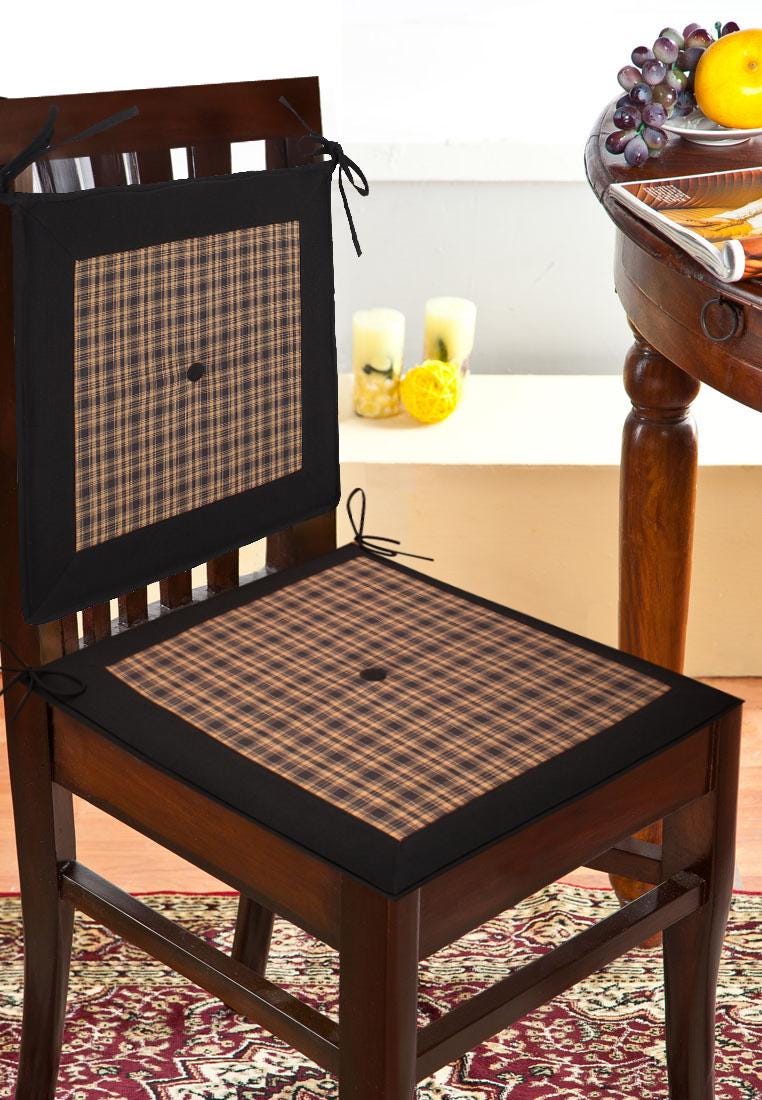 Chair Pad woven plaid & Premium tapestry cotton fabric 2 inch thick seat pad w ties Any Size Available by Home Heart Brands(Made in India)