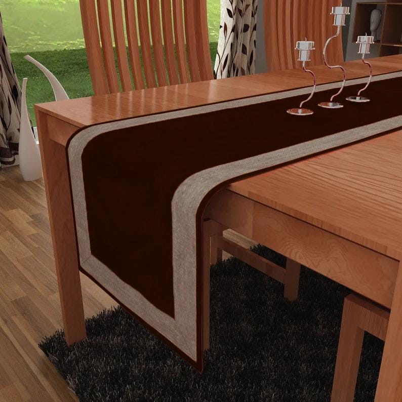 Velvet Table Runner & Toppers Premium brown velvet with ivory lurex jute border double layer by Home Heart Brands(made in INDIA)