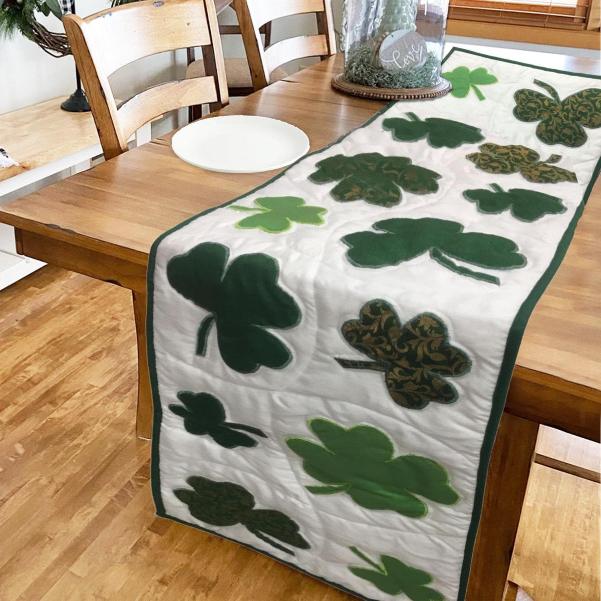 Shamrock St Patrick's Day Quilted Table Runner, Table Toppers bed topper, tablecloth, Handmade runner, by HOME HEART Brands( Made in India)