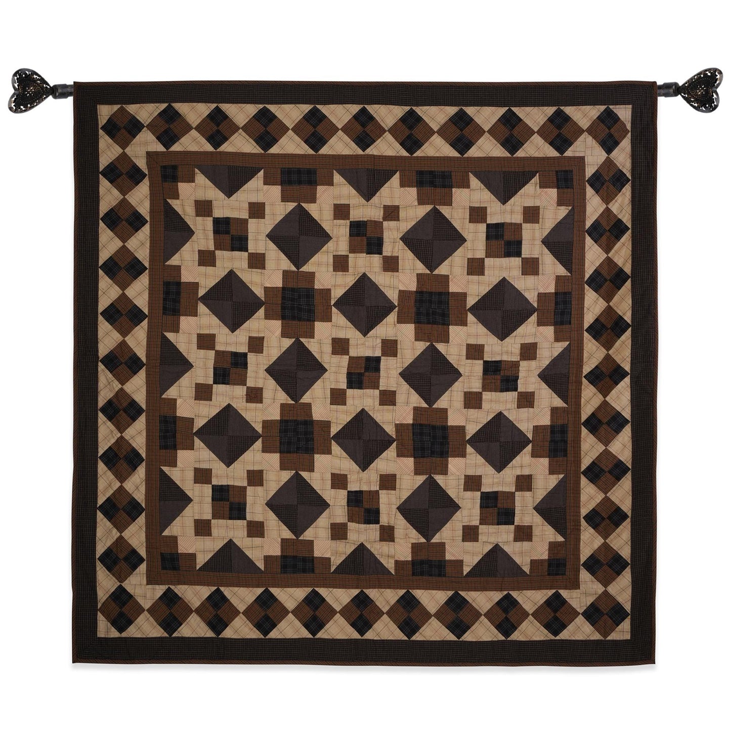 Hand made calico plaid country North Star 44"x44" Cotton Hand Quilted patchwork Wall hanging & Toppers, baby quilt by HOME HEART Brands
