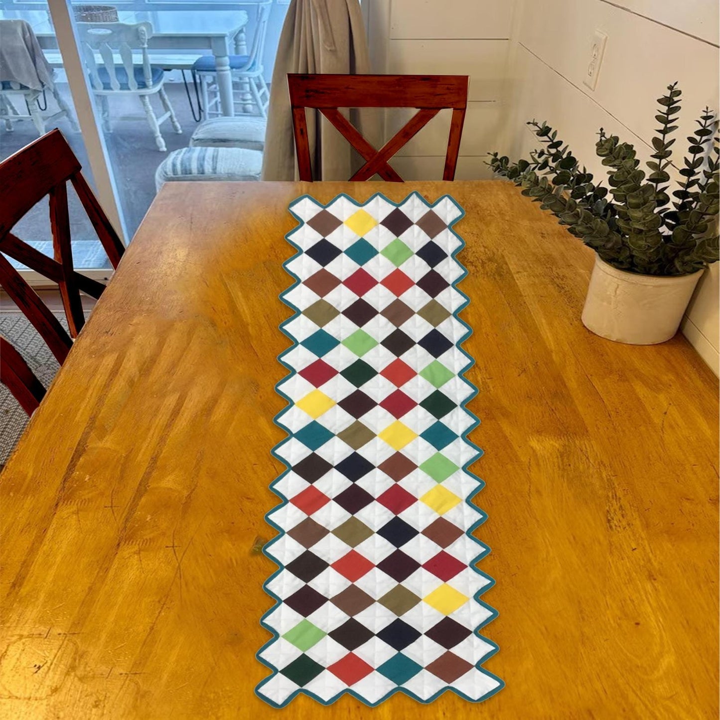 Hello spring solid color quilted table runner, throw patchwork Table Topper Calico Country cotton fabric by HOME HEART Brands(made in INDIA)