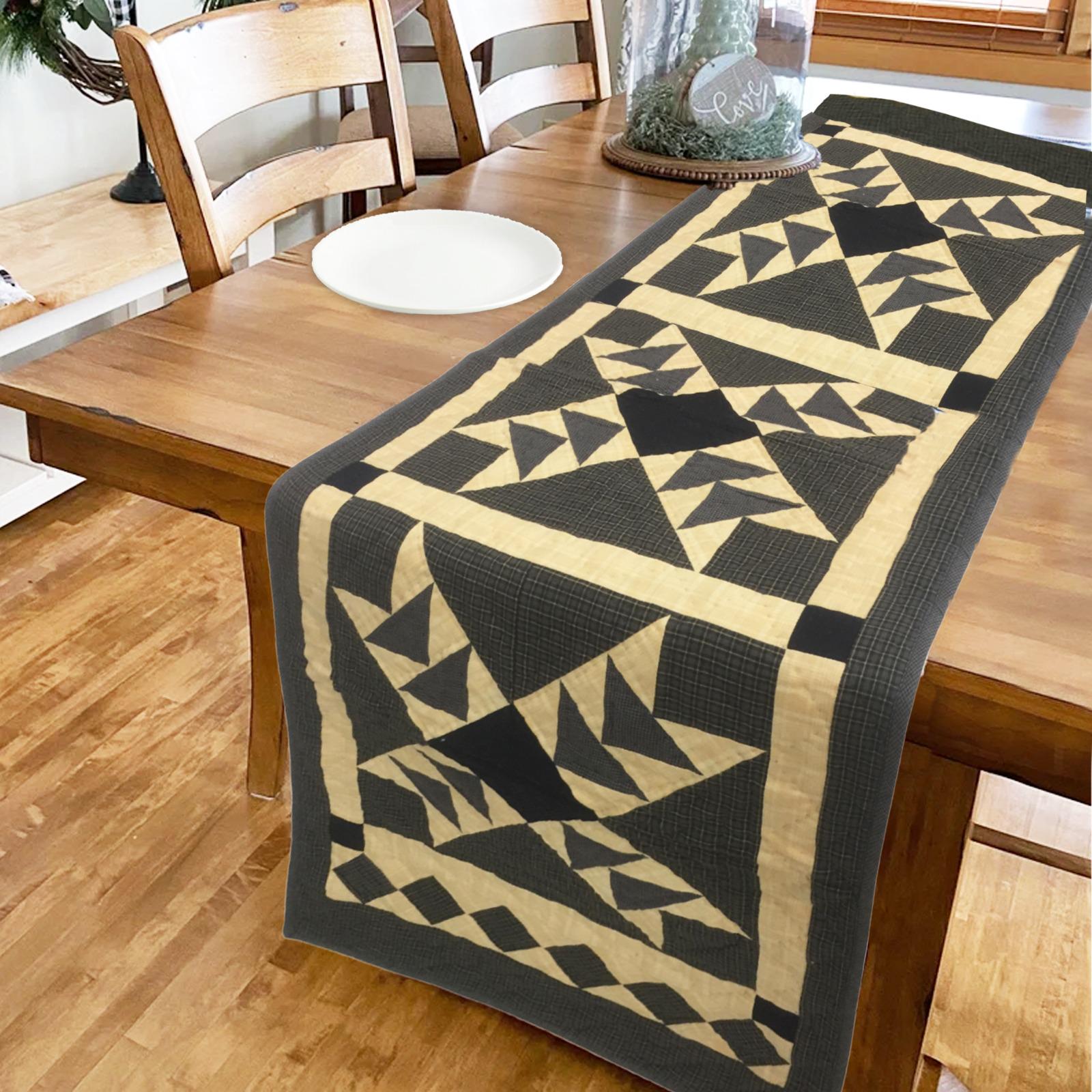 Hand Quilted Primitive flying geese Heritage Star 16"x50" patchwork Table Runner & Toppers by HOME HEART Brands(Made in India)