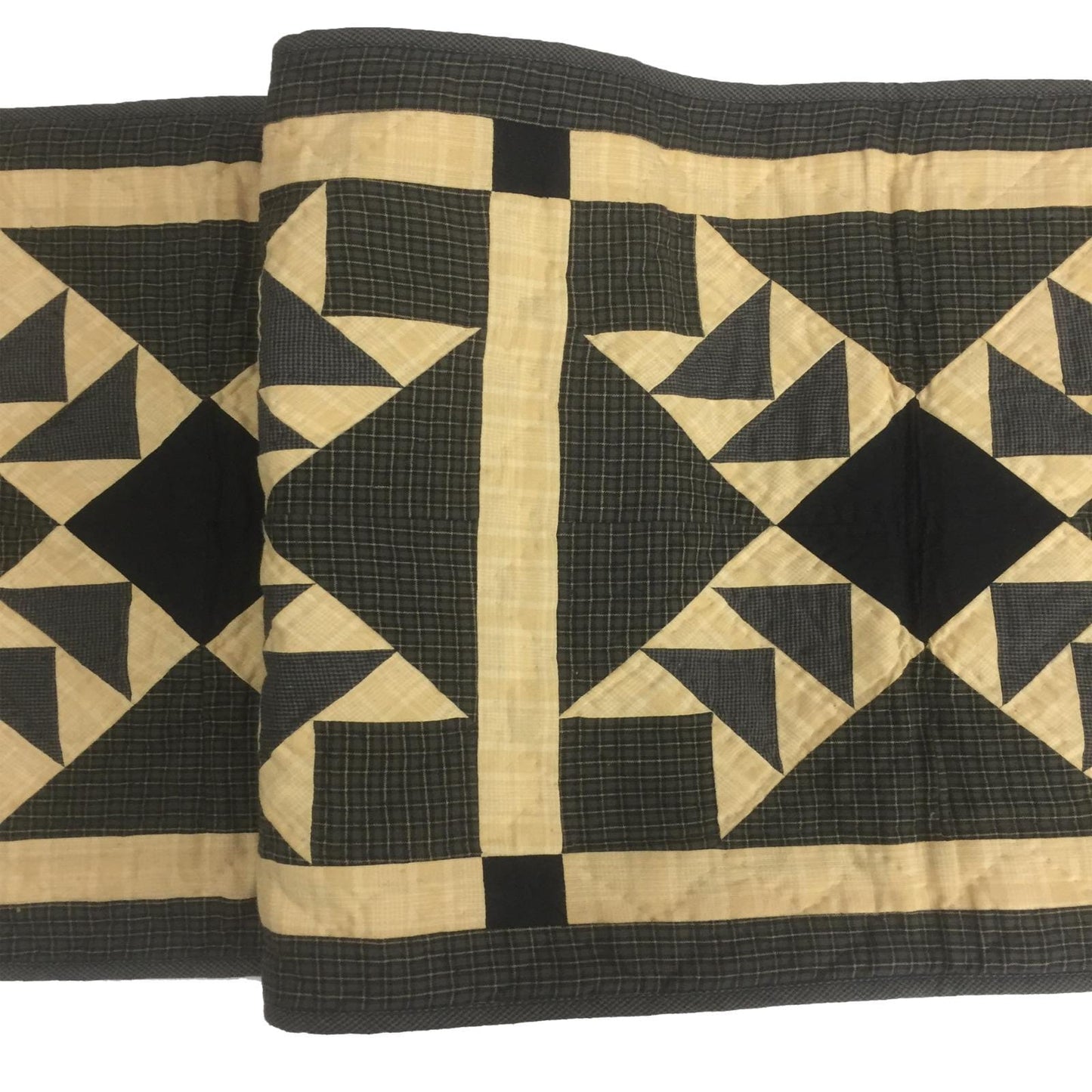 Hand Quilted Primitive flying geese Heritage Star 16"x50" patchwork Table Runner & Toppers by HOME HEART Brands(Made in India)
