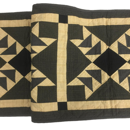 Hand Quilted Primitive flying geese Heritage Star 16"x50" patchwork Table Runner & Toppers by HOME HEART Brands(Made in India)
