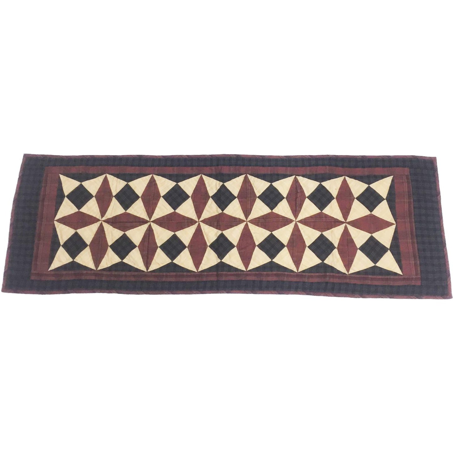Hand Quilted crafted Heritage spinning wheel patchwork plaid table runner 16"x50" Table Toppers by HOME HEART Brands(Made in India)