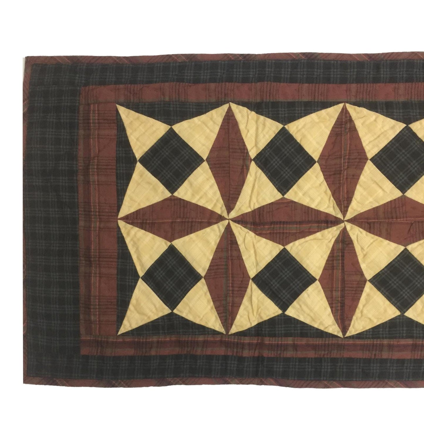 Hand Quilted crafted Heritage spinning wheel patchwork plaid table runner 16"x50" Table Toppers by HOME HEART Brands(Made in India)