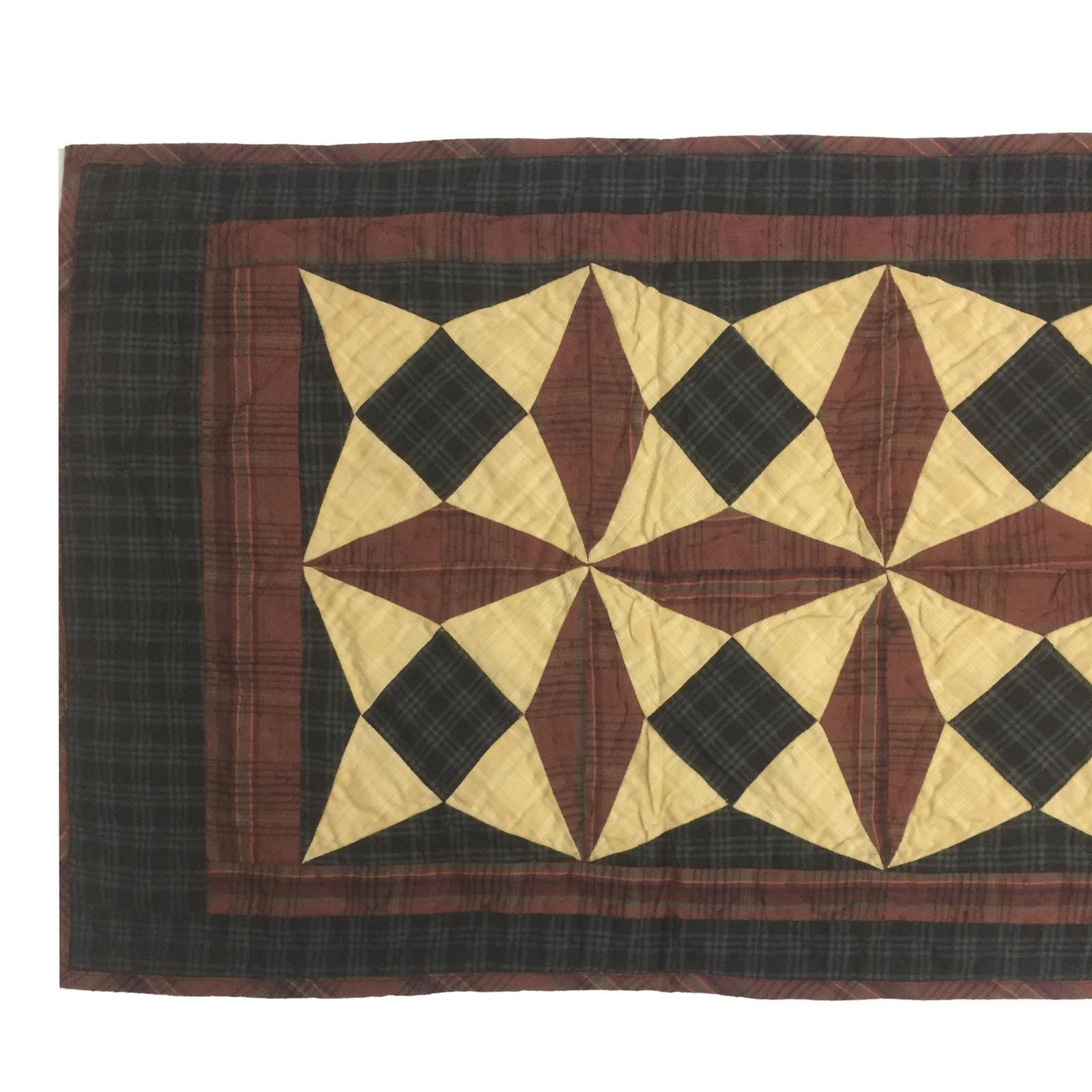 Hand Quilted crafted Heritage spinning wheel patchwork plaid table runner 16"x50" Table Toppers by HOME HEART Brands(Made in India)