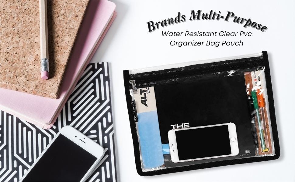 HOME HEART Brands multi-Purpose Water Resistant Clear Pvc Organizer Bag Pouch with Zipper Closure Large Size 9"x10"(Made in India)