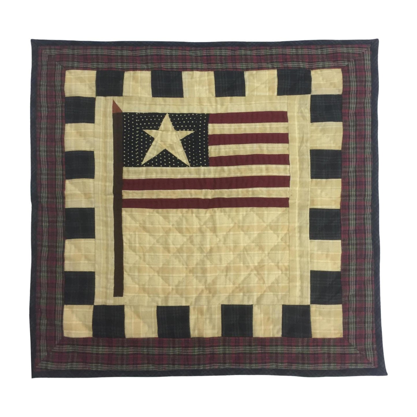 Old glory flag hand quilted crafted 19"X19" block square quilt, small quilt, Table Topper calico  by Home Heart brands (Made in India)