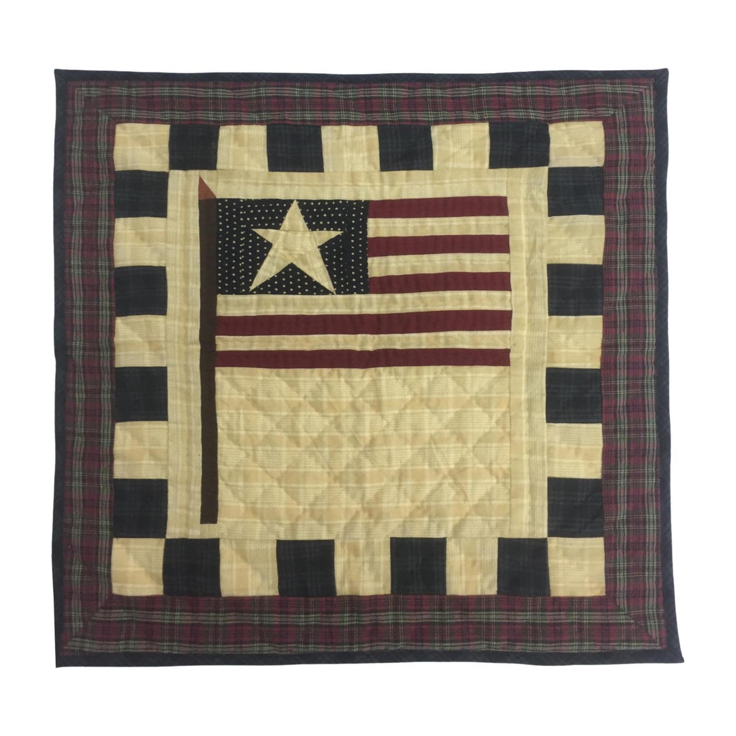 Old glory flag hand quilted crafted block quilt, square quilt, small quilt, Table Topper calico fabric by Home Heart brands (Made in India)
