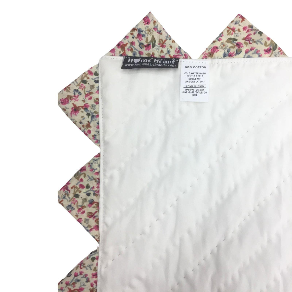 Hand made Hand quilted Block Quilt, Table Topper, Throw quilt calico floral cotton square zig zag quilt by Home Heart brands (Made in India)