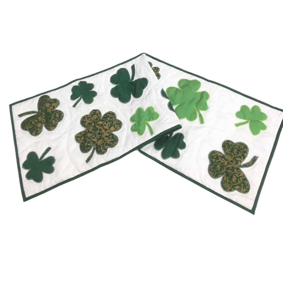 Shamrock St Patrick's Day Quilted Table Runner, Table Toppers bed topper, tablecloth, Handmade runner, by HOME HEART Brands( Made in India)