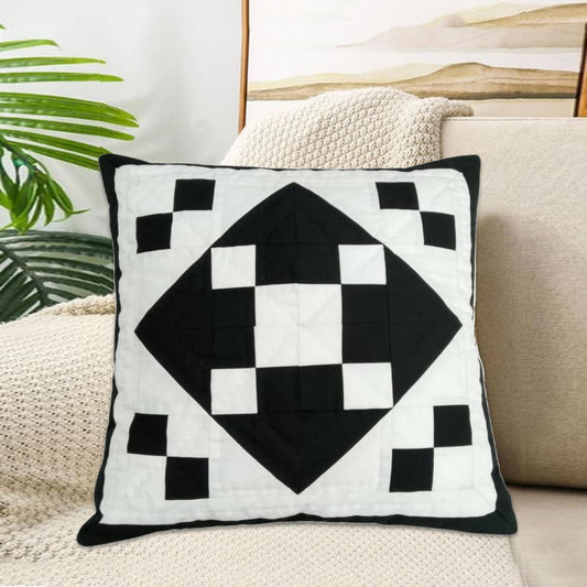 Hand made Quilted patchwork pillow cover, cushion cover, throw pillow cover Calico black diamond quilt by HOME HEART Brands(made in India)