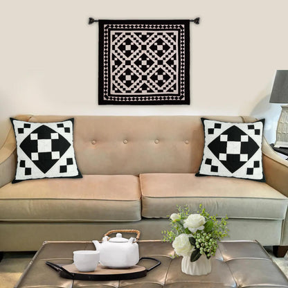 Hand made Quilted patchwork pillow cover, cushion cover, throw pillow cover Calico black diamond quilt by HOME HEART Brands(made in India)