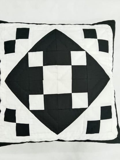 Hand made Quilted patchwork pillow cover, cushion cover, throw pillow cover Calico black diamond quilt by HOME HEART Brands(made in India)