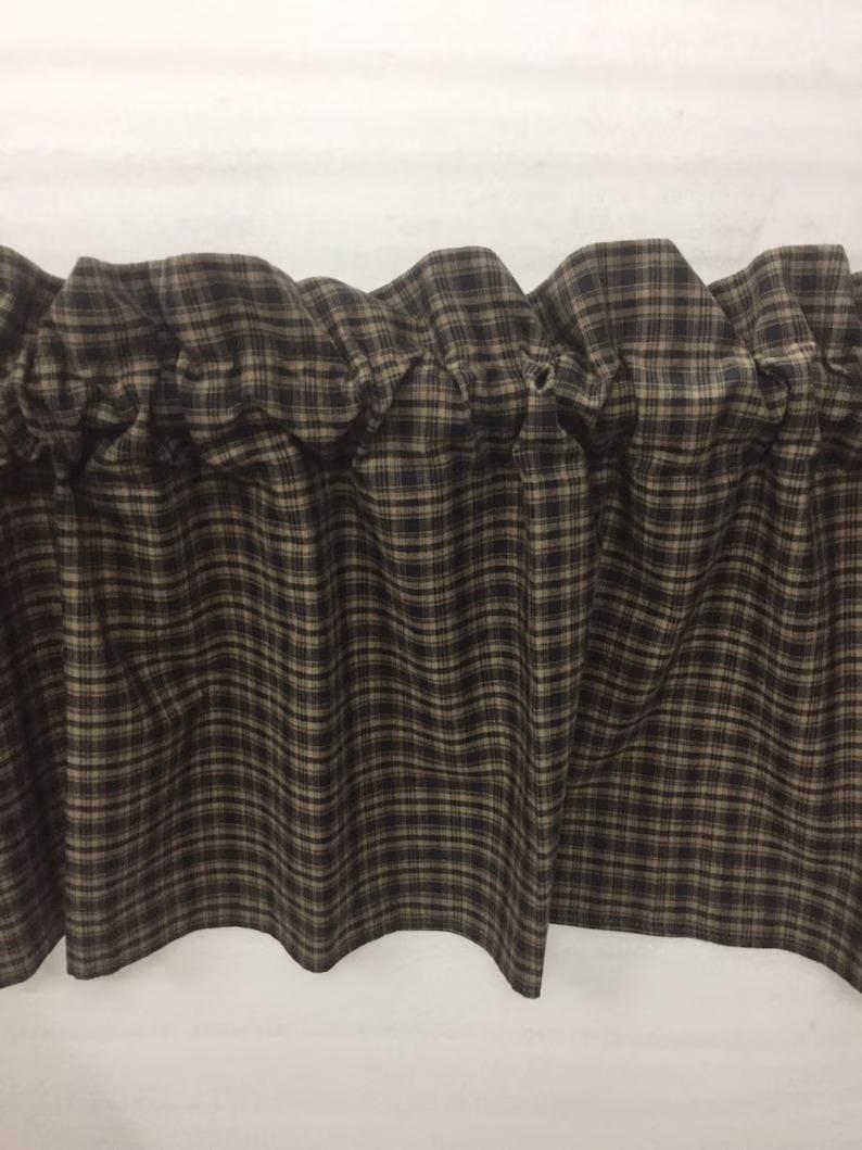 Plaid check Star embroidered valance panel Country black & beige Window Treatment Panels Check valance by HOME HEART Brands (Made in India)